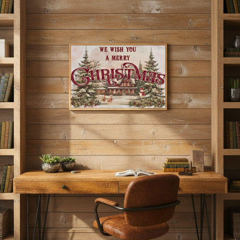Vintage Christmas Canvas - Merry Holiday Living Room Decor Gift