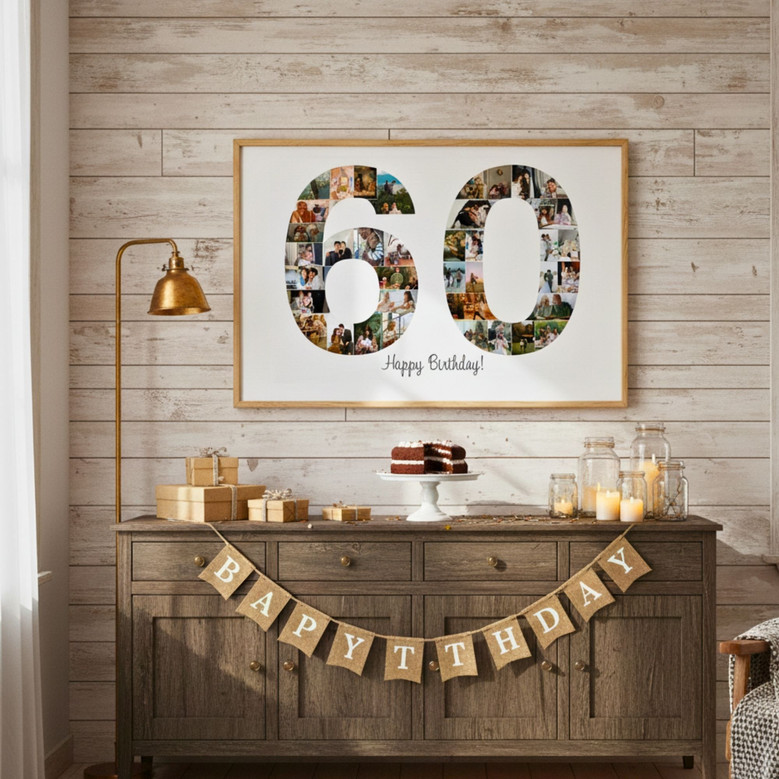 Dad's 60th - Personalized Photo Collage Canvas, Milestone Gift