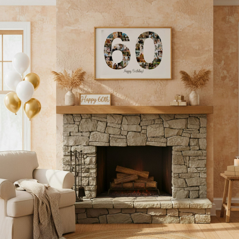 Dad's 60th - Personalized Photo Collage Canvas, Milestone Gift