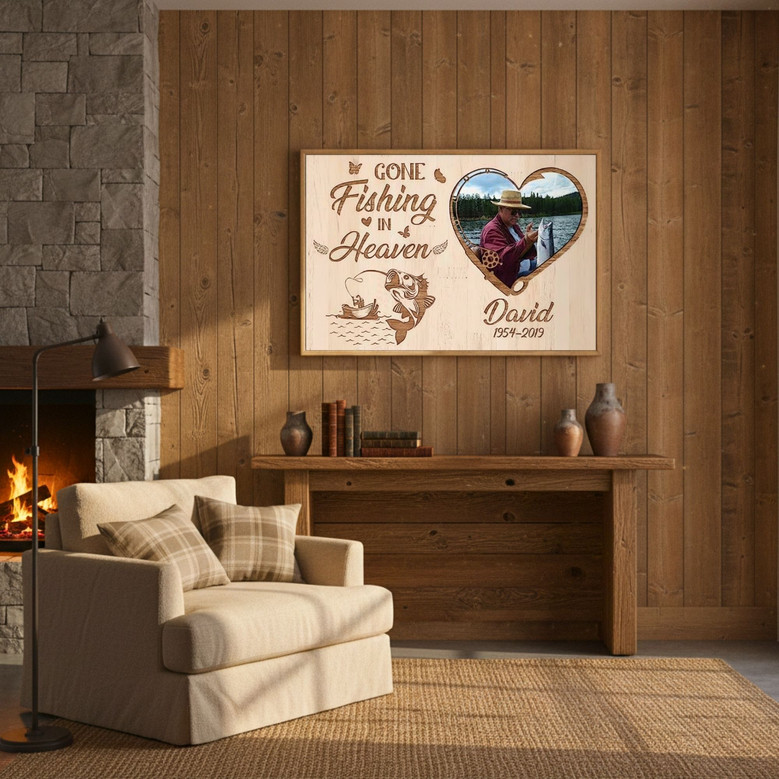 Fishing Tribute Canvas - Wooden Memorial Art for Dad Fishing Tribute Canvas - Wooden Memorial Art for Dad