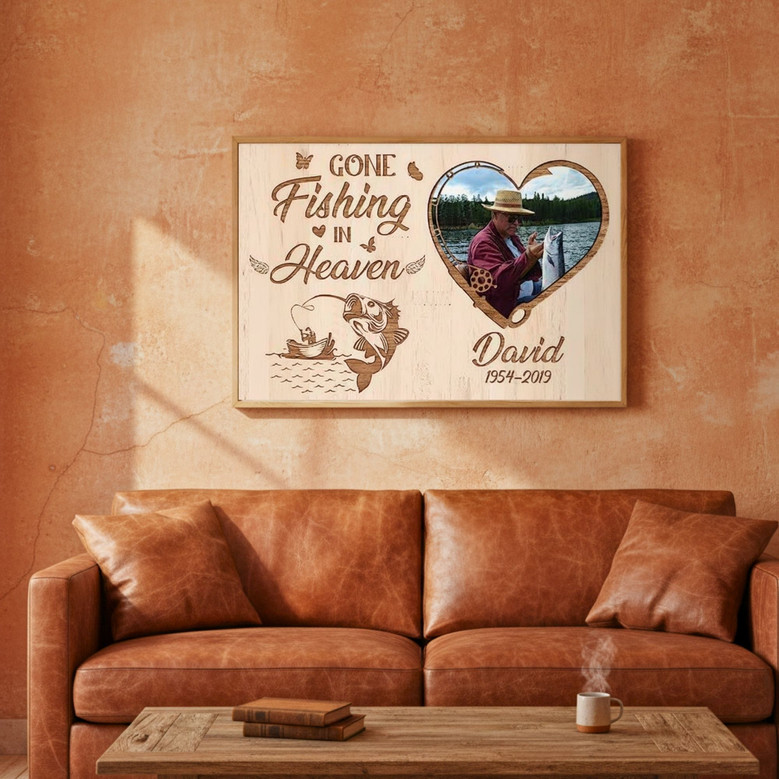 Fishing Tribute Canvas - Wooden Memorial Art for Dad Fishing Tribute Canvas - Wooden Memorial Art for Dad