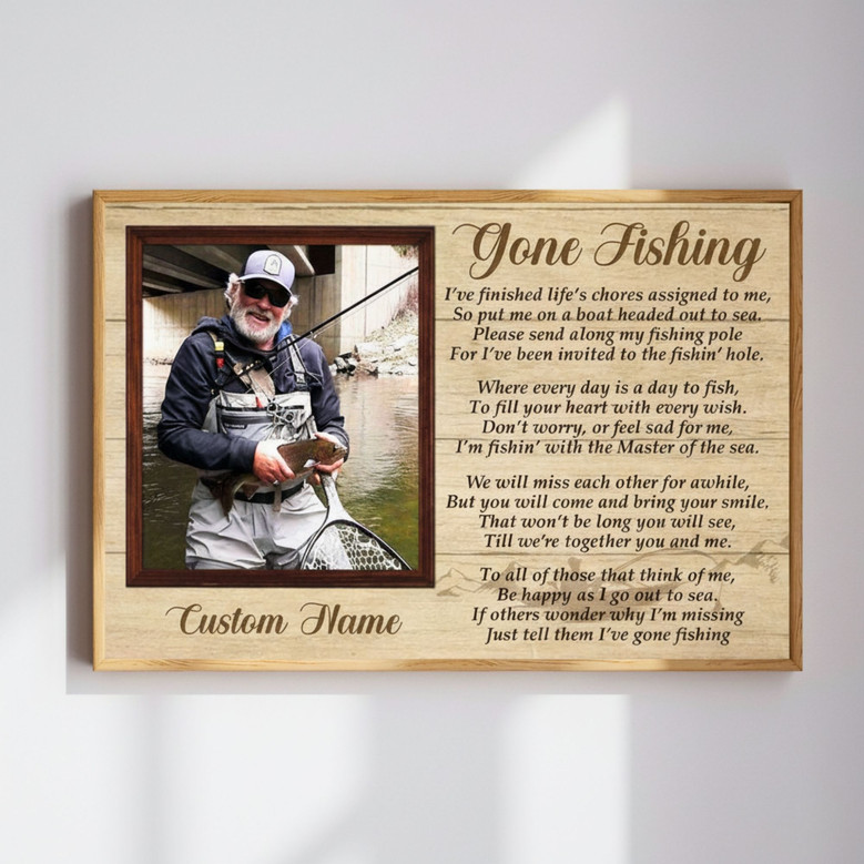Dad's Fishing Memory Photo Canvas - Personalized Remembrance Gift