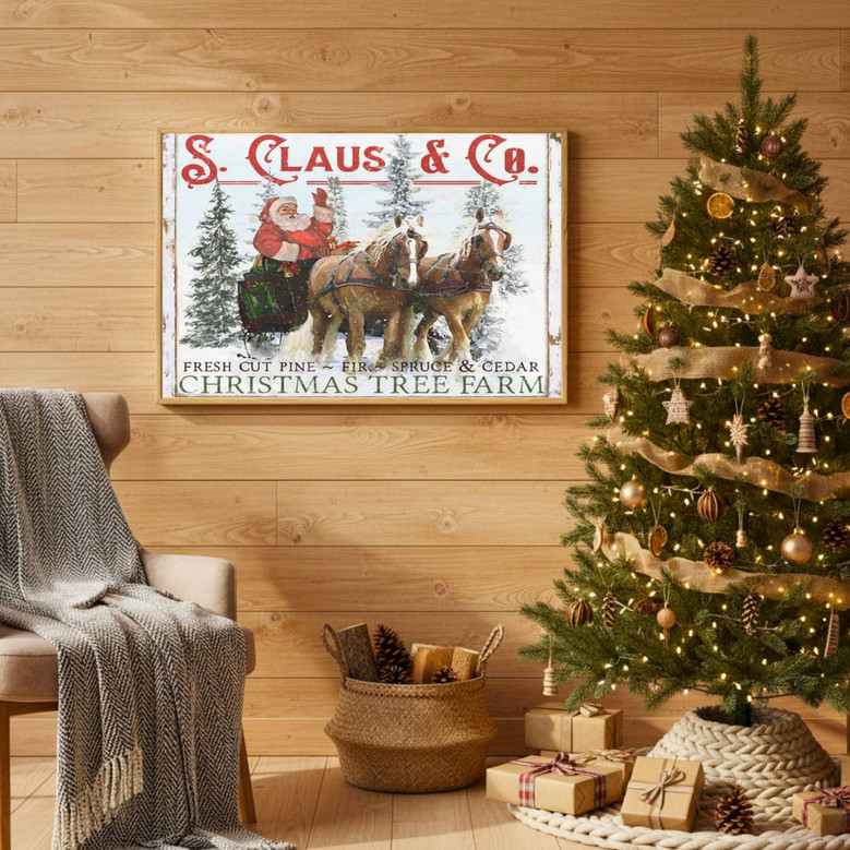 Cozy Christmas Tree Farm Canvas - Vintage Holiday Santa Gifts