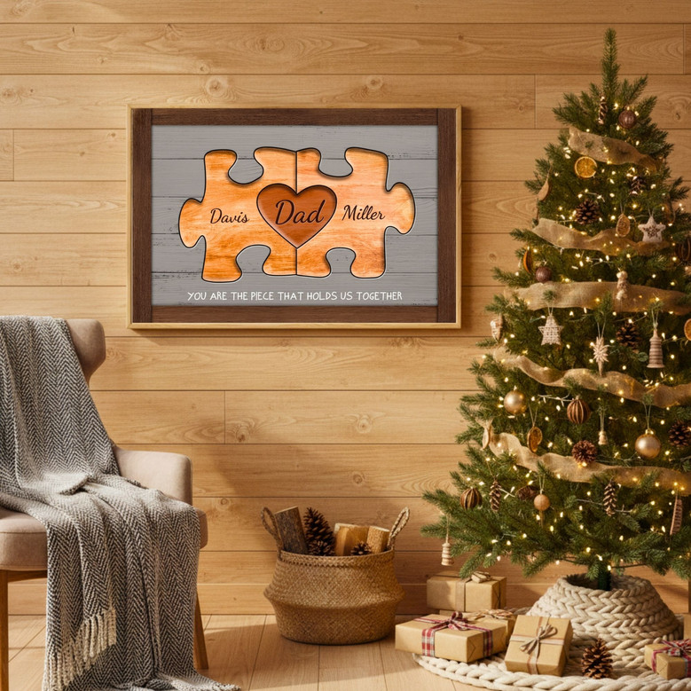 Family Puzzle Canvas - Custom Rustic Gift for Dad or Husband