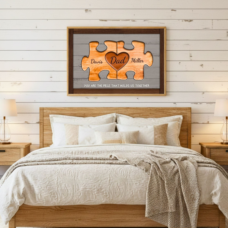 Family Puzzle Canvas - Custom Rustic Gift for Dad or Husband