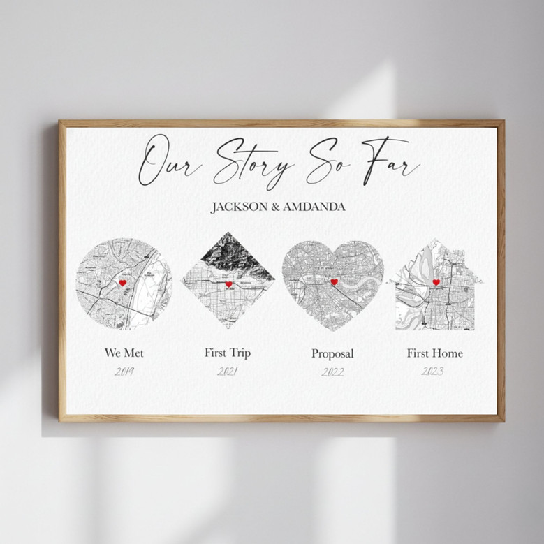 Milestone Map Canvas - Personalized Locations Keepsake for Him