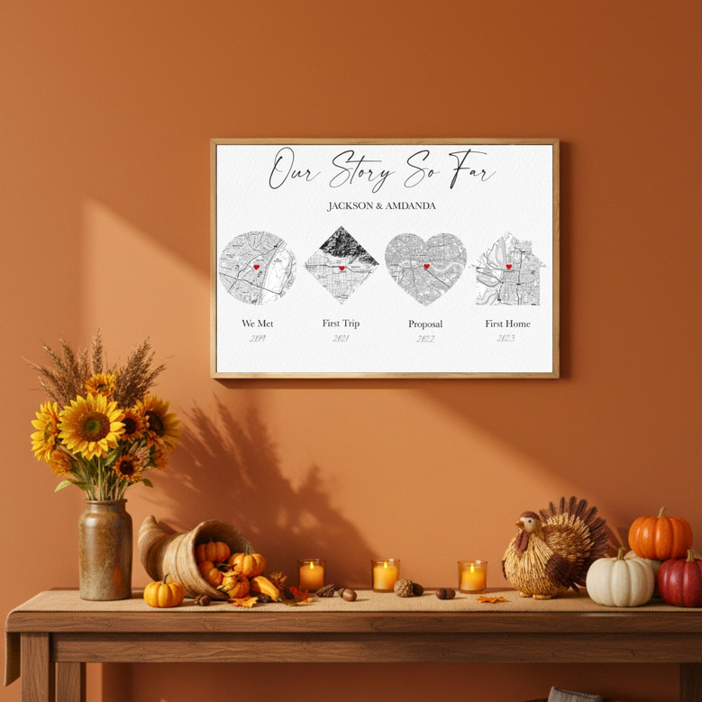 Milestone Map Canvas - Personalized Locations Keepsake for Him