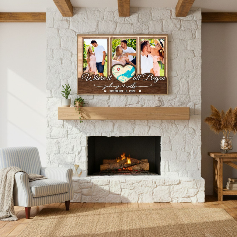 Personalized Love Location Map Canvas - Newlywed Home Keepsake