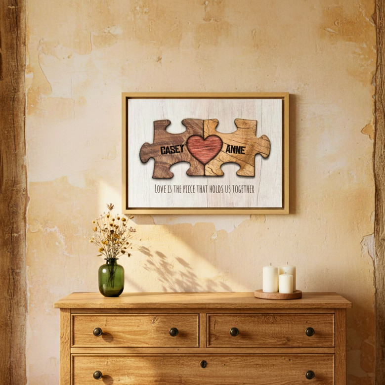Romantic Woodgrain Puzzle Canvas - A Heartfelt Gift for Couples