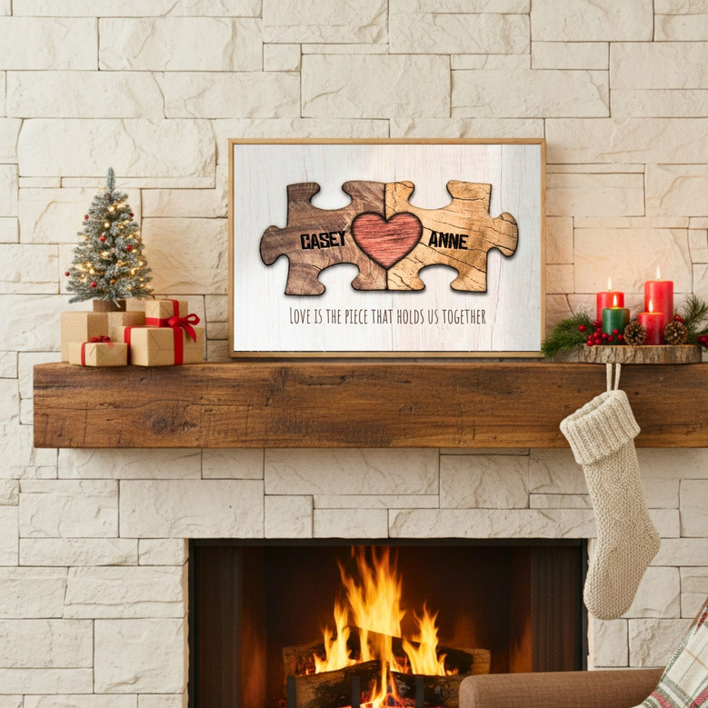 Romantic Woodgrain Puzzle Canvas - A Heartfelt Gift for Couples