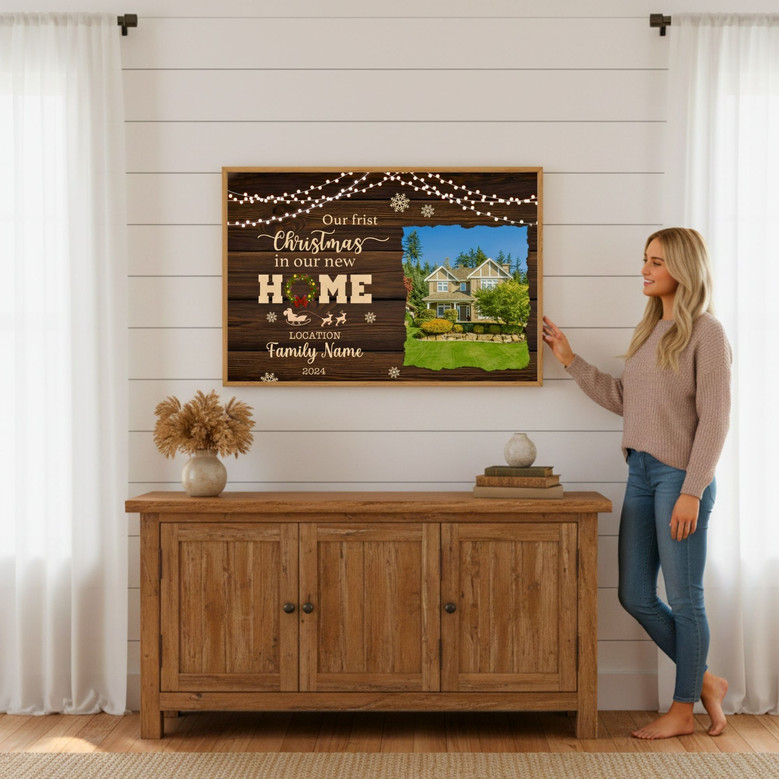 Our 1st Christmas at New Home - Custom Photo Canvas Wall Art