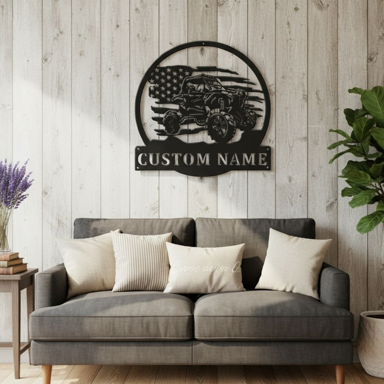 Personalized ATV Metal Art Sign For Dad - Rustic Decor With LED Lights For Man Cave Or Garage Wall Hanging