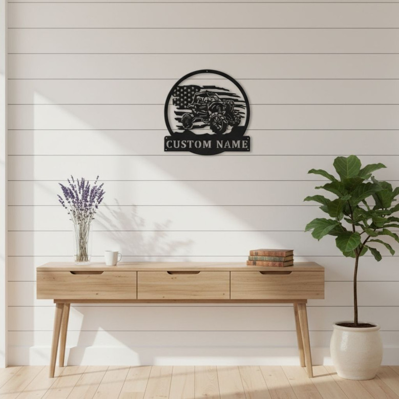 Personalized ATV Metal Art Sign For Dad - Rustic Decor With LED Lights For Man Cave Or Garage Wall Hanging