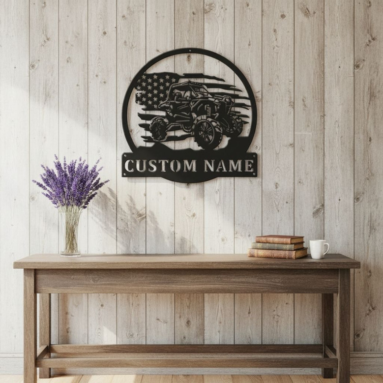 Personalized ATV Metal Art Sign For Dad - Rustic Decor With LED Lights For Man Cave Or Garage Wall Hanging