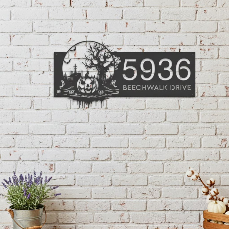 Custom Haunted Scene Halloween Address Metal Sign For Outdoor Yard