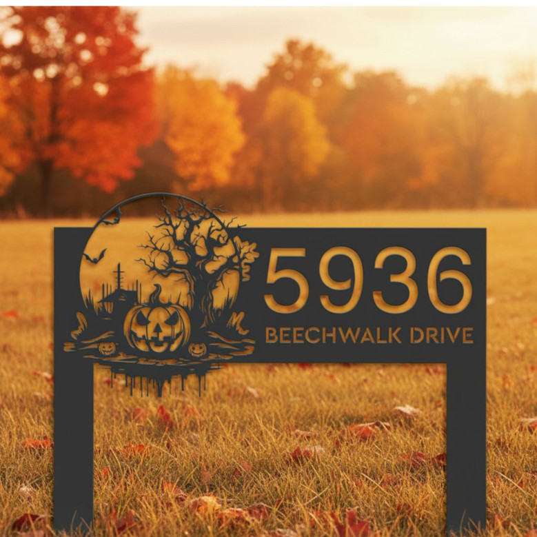 Custom Haunted Scene Halloween Address Metal Sign For Outdoor Yard