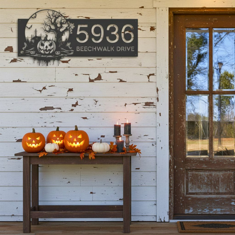 Custom Haunted Scene Halloween Address Metal Sign For Outdoor Yard