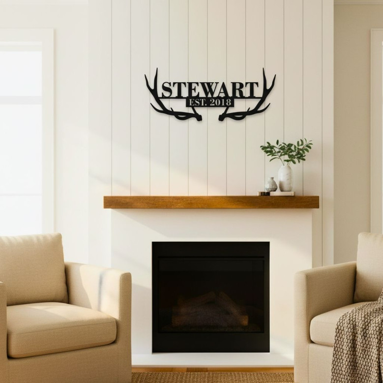 Personalized Antlers Metal Monogram Sign for Home Decor