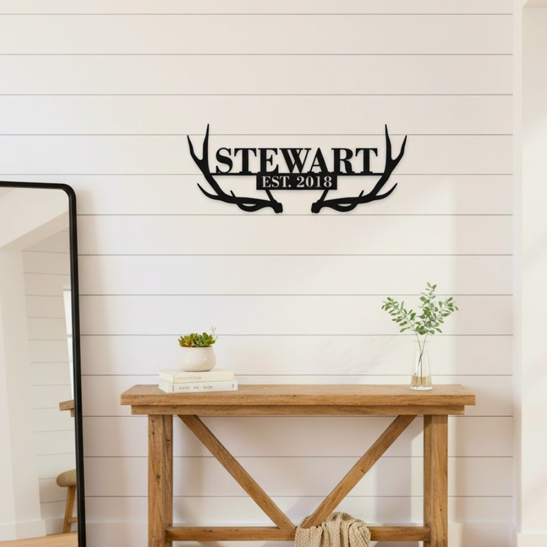 Personalized Antlers Metal Monogram Sign for Home Decor