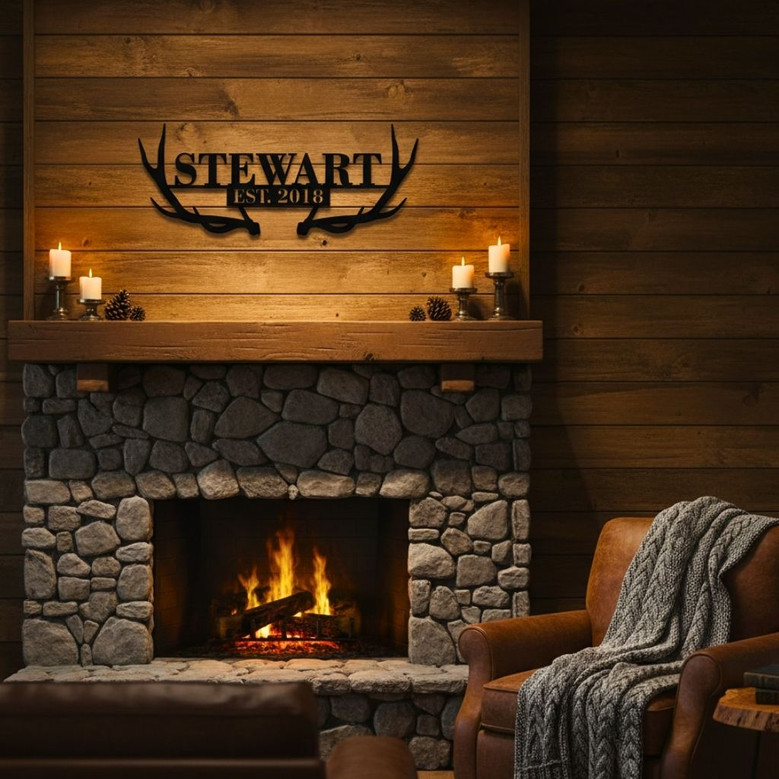 Personalized Antlers Metal Monogram Sign for Home Decor