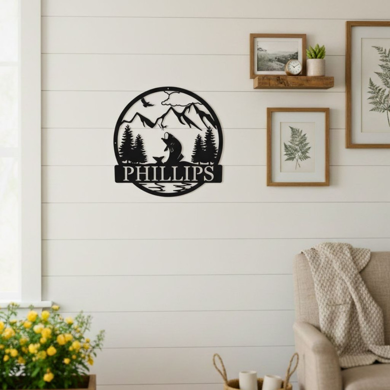 Customized Bass Metal Wall Art For Dad - Outdoor Fishing Monogram Sign | Unique Fisherman Gift Customized Bass Metal Wall Art For Dad - Outdoor Fishing Monogram Sign | Unique Fisherman Gift