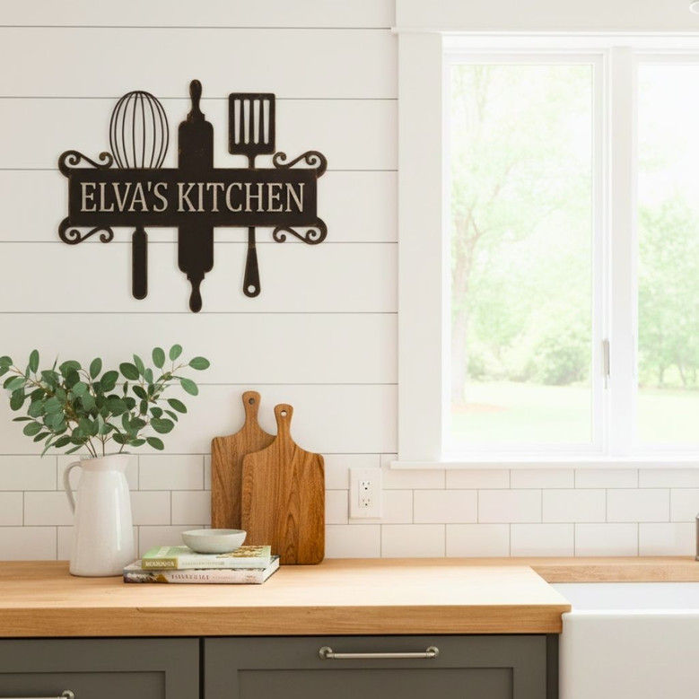 Personalized Name Kitchen Metal Monogram Wall Sign
