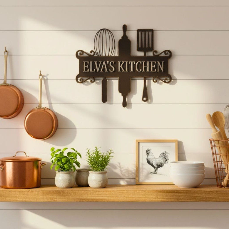 Personalized Name Kitchen Metal Monogram Wall Sign