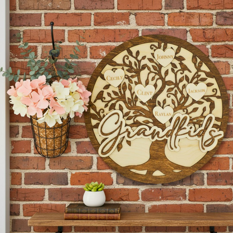 Family Tree Wall Decor Wood Sign - Heartfelt Mother's Day Gift From Kids Or Grandkids Family Tree Wall Decor Wood Sign - Heartfelt Mother's Day Gift From Kids Or Grandkids