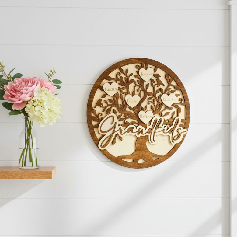 Family Tree Wall Decor Wood Sign - Heartfelt Mother's Day Gift From Kids Or Grandkids Family Tree Wall Decor Wood Sign - Heartfelt Mother's Day Gift From Kids Or Grandkids