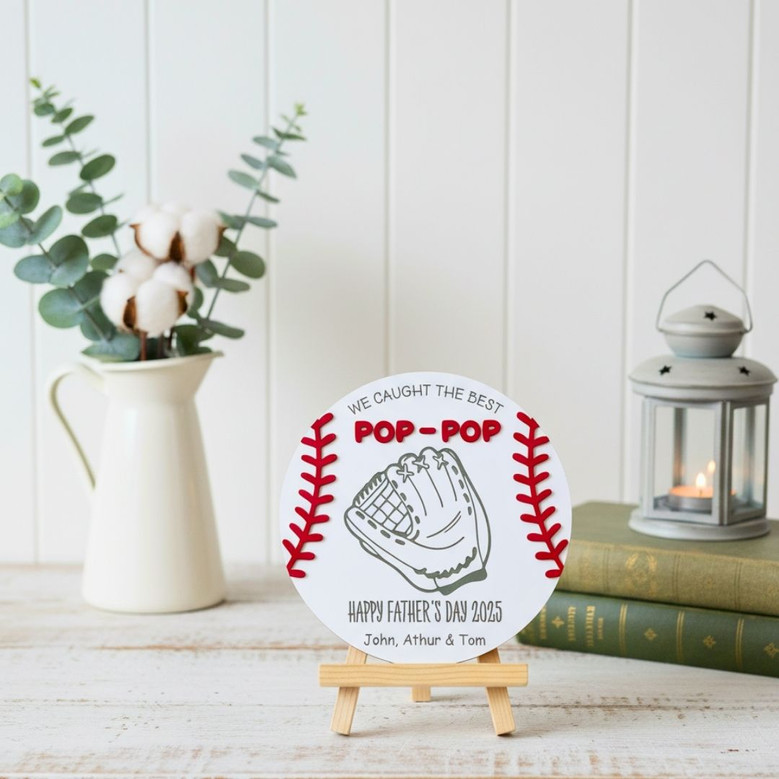 Personalized Dad Handprint Wood Sign For Grandpa - Baseball Theme, Fathers Day Gift, Kids' Handmade Craft