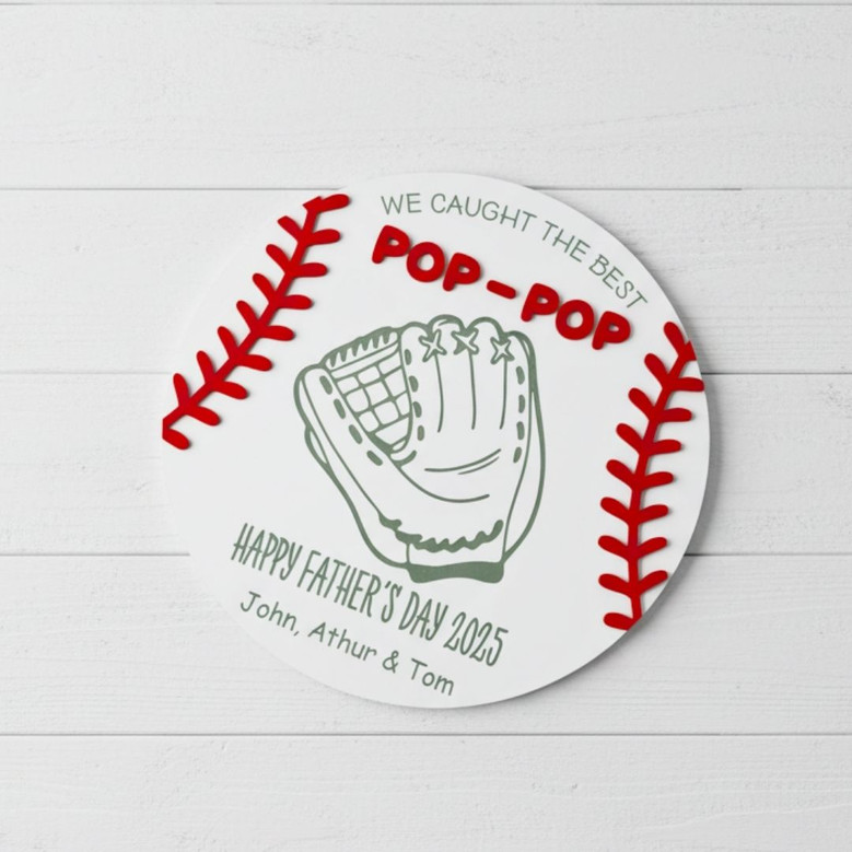 Personalized Dad Handprint Wood Sign For Grandpa - Baseball Theme, Fathers Day Gift, Kids' Handmade Craft