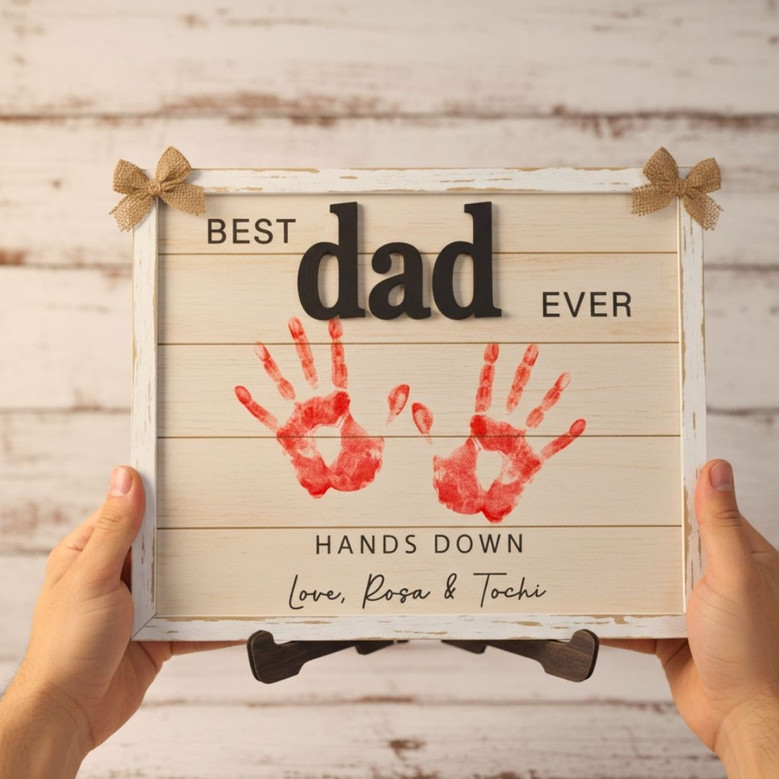 Personalized Best Dad Ever Handprint Wood Sign For Father's Day: Touching Gift For Dad Or Grandpa