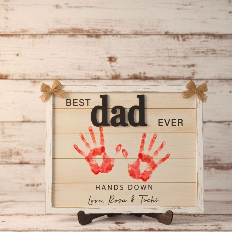Personalized Best Dad Ever Handprint Wood Sign For Father's Day: Touching Gift For Dad Or Grandpa