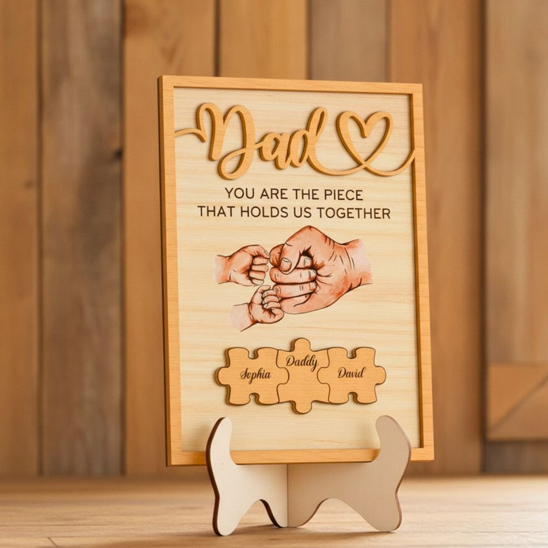 Personalized Dad Puzzle Wood Sign - Thoughtful Father's Day Gift For Grandpa With Kids Names