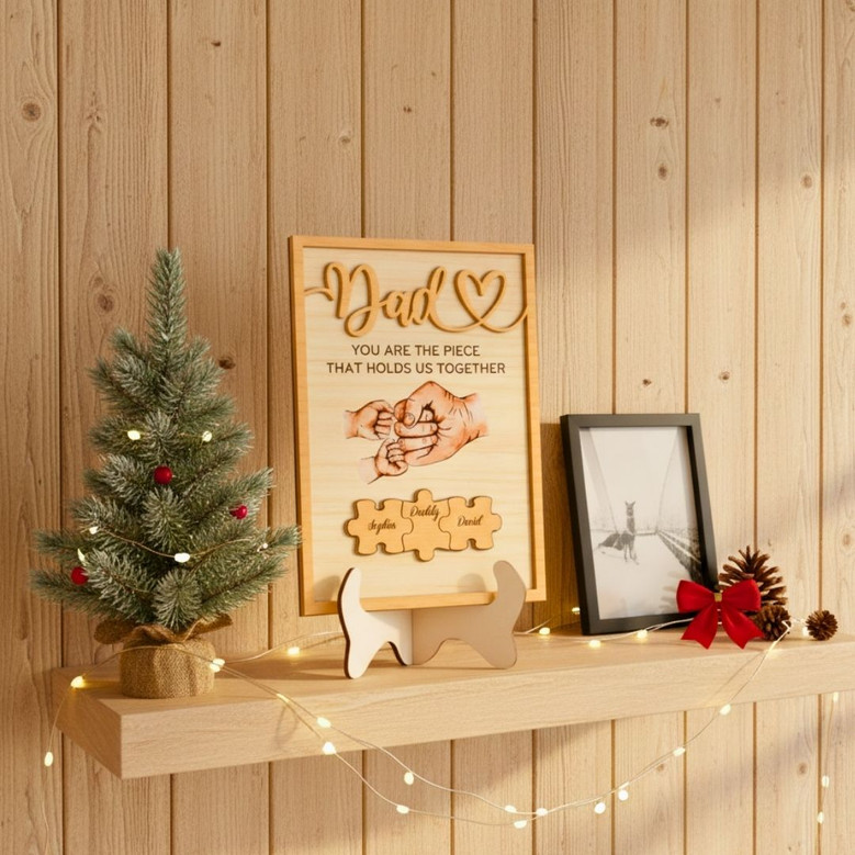 Personalized Dad Puzzle Wood Sign - Thoughtful Father's Day Gift For Grandpa With Kids Names