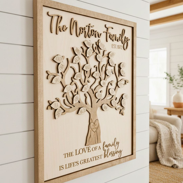 Personalized Family Tree Wall Art - Thoughtful Wood Sign For Anniversary & Mother's Day