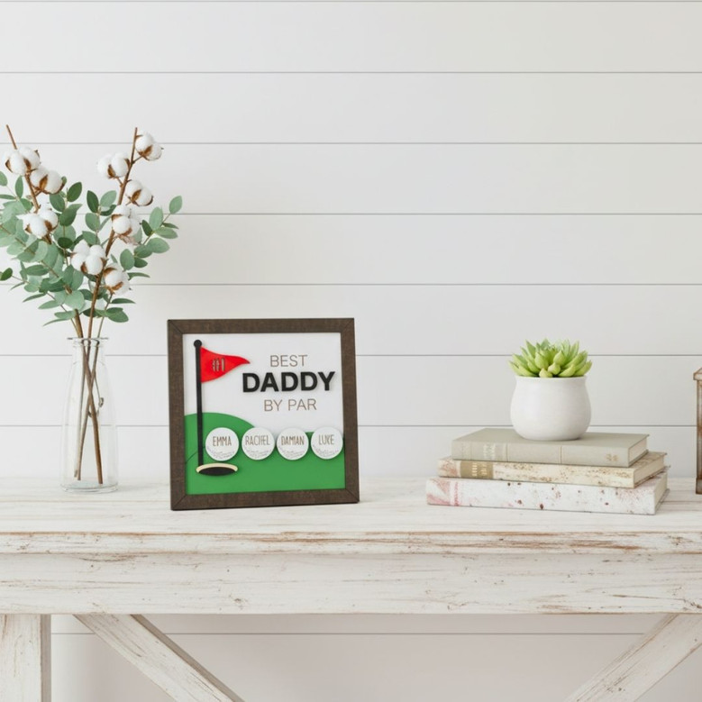 Dad Golf Wood Sign - Personalized Father's Day Gift With Custom Kids' Names For Golf-Loving Grandpa Husband
