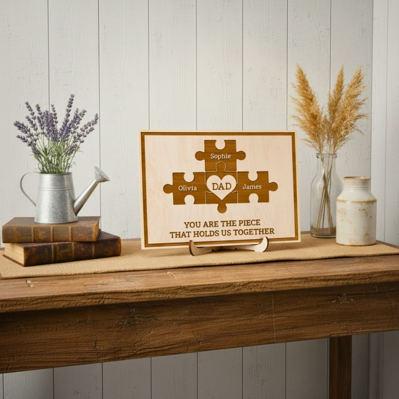 Personalized Dad Puzzle Wood Sign - Birthday Or Father's Day Gift From Kids
