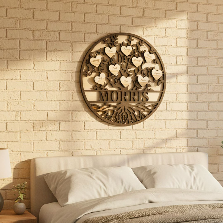 Personalized Family Tree Wall Decor Anniversary Gift For Mom and Dad - Wood Sign For Living Room