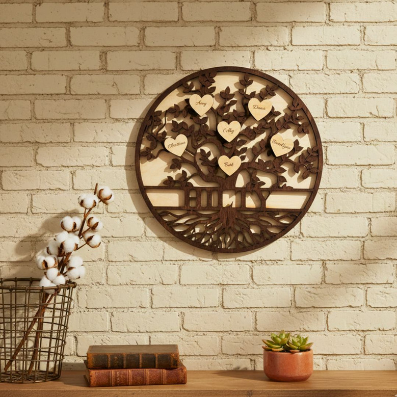 Personalized Family Tree Wall Decor Anniversary Gift For Mom and Dad - Wood Sign For Living Room