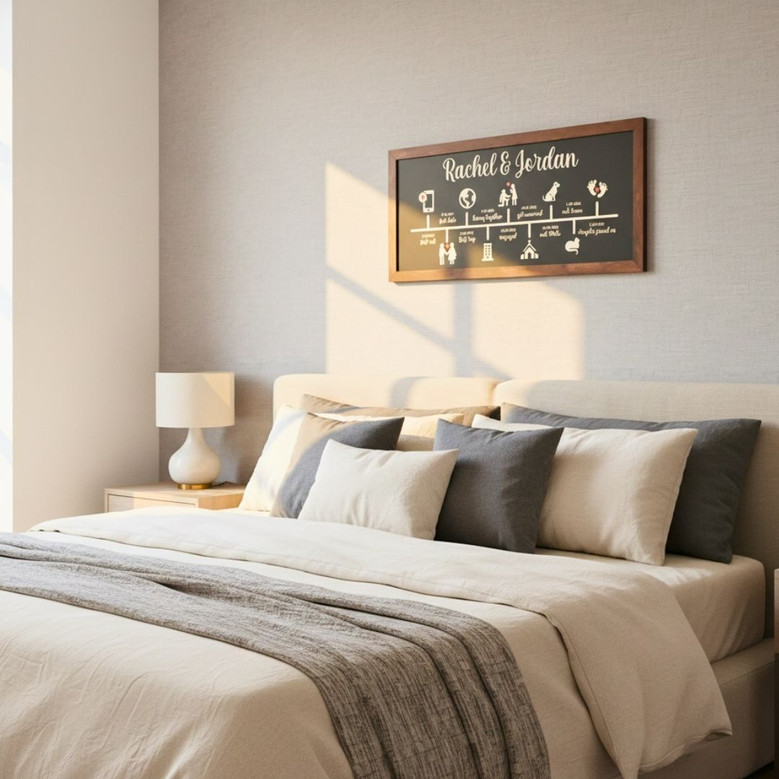 Family Timeline Love Story Wood Sign - Thoughtful Anniversary Gift For Couples