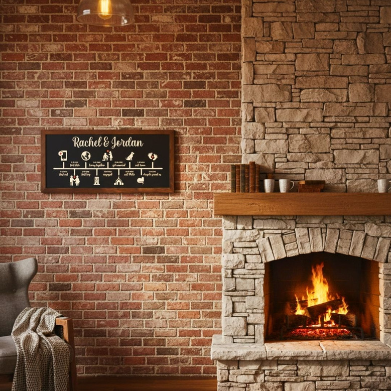 Family Timeline Love Story Wood Sign - Thoughtful Anniversary Gift For Couples