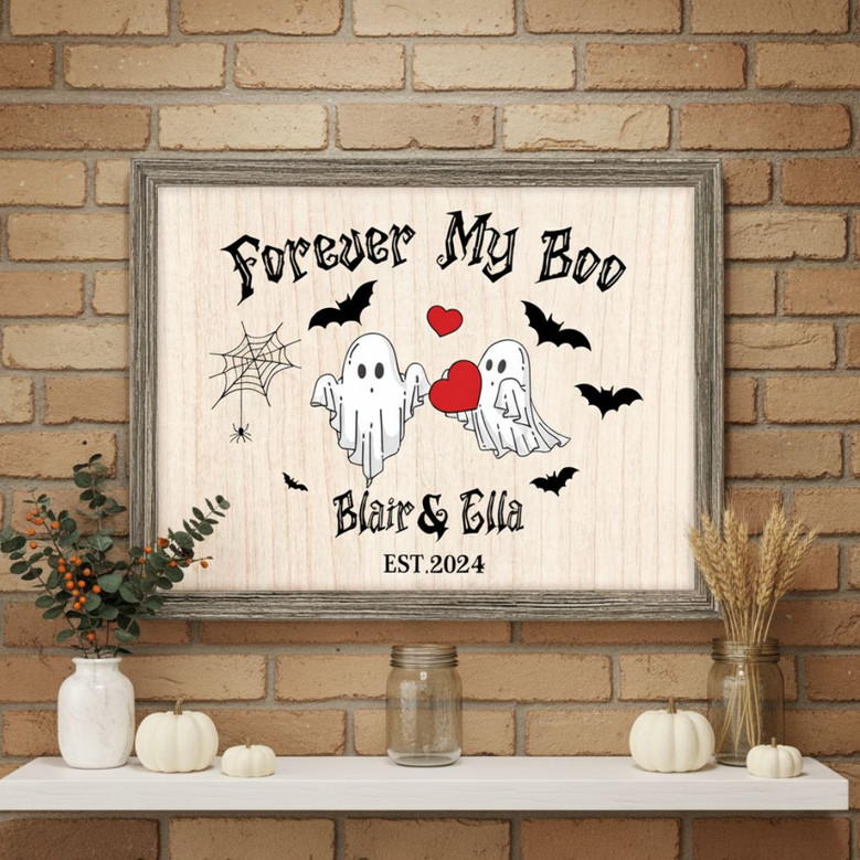 Halloween Gothic Decor With Forever My Boo Wood Sign For Couples - Custom Names