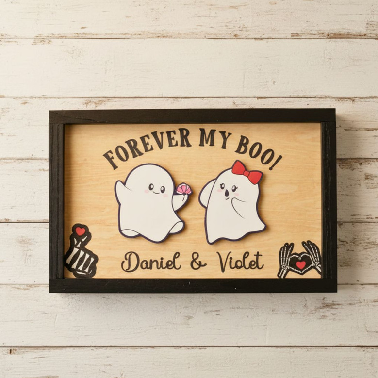 Forever My Boo Personalized Wood Sign - Halloween Spooky Couple Decor Gift