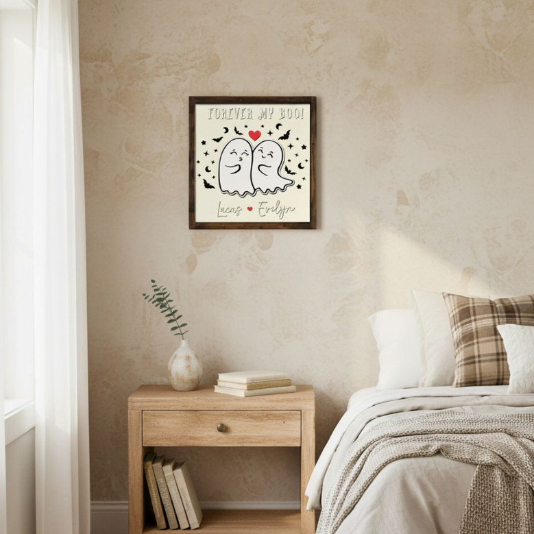 Forever My Boo Wood Sign - Custom Couples Ghost Design, Ideal Valentine's Gift For Spooky Farmhouse DéCor