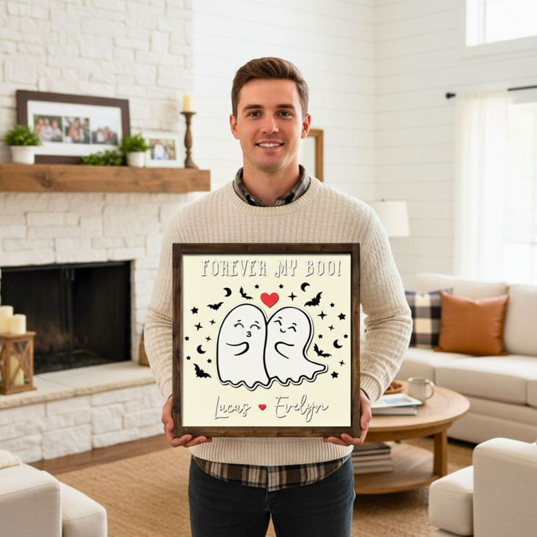 Forever My Boo Wood Sign - Custom Couples Ghost Design, Ideal Valentine's Gift For Spooky Farmhouse DéCor