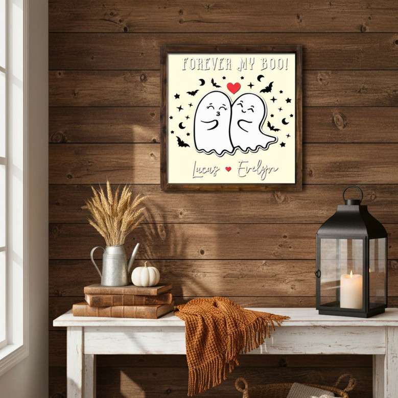 Forever My Boo Wood Sign - Custom Couples Ghost Design, Ideal Valentine's Gift For Spooky Farmhouse DéCor