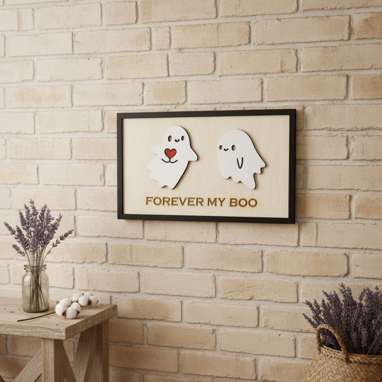 Personalized Forever My Boo Wood Sign - Sweet Spooky Valentine's Day Gift For Couples