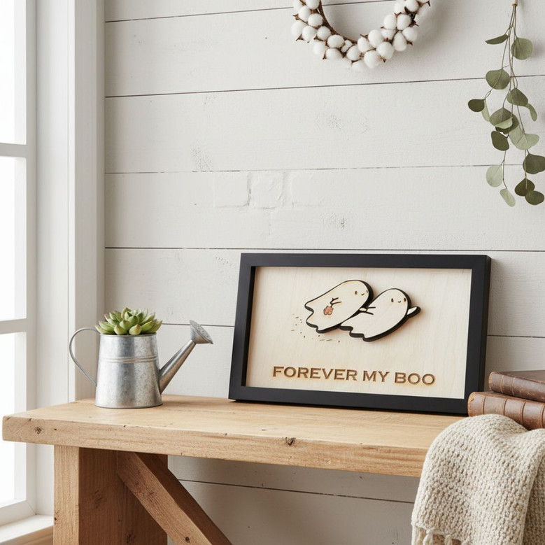 Personalized Forever My Boo Wood Sign - Sweet Spooky Valentine's Day Gift For Couples