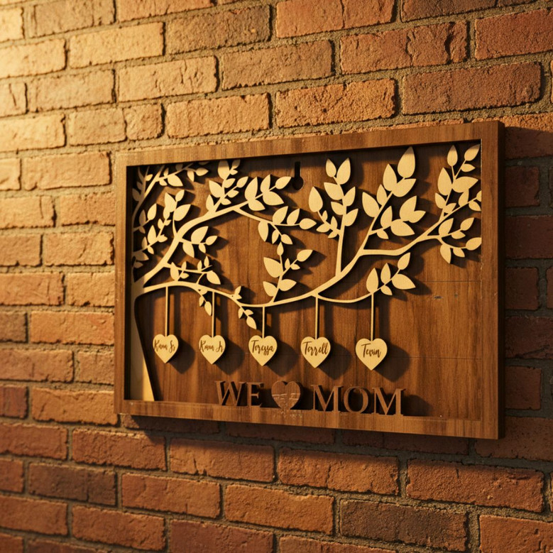 Family Tree Layered Wood Sign – Custom Family Name Gift for Mom, Grandma